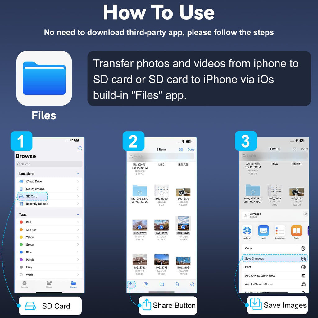 Vrllinking USB-C SD Card Reader for iPhone 15/16/iPad/MacBook,Plug and Play