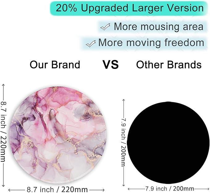 ITNRSIIET Round Mouse Pad with Stitched Edge Premium-Textured Waterproof Non-Slip Rubber Base Desktop Protection Mat Diameter 8.7 inches, Pink Abstract Marble