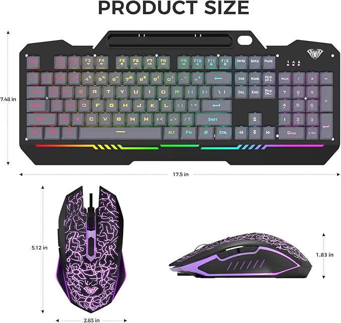 AULA T102 104 Keys Gaming Keyboard and Mouse Combo with RGB Backlit, All-Metal Panel Waterproof Light Up Quiet Computer Keyboard, USB Wired for MAC Xbox PC Gamers
