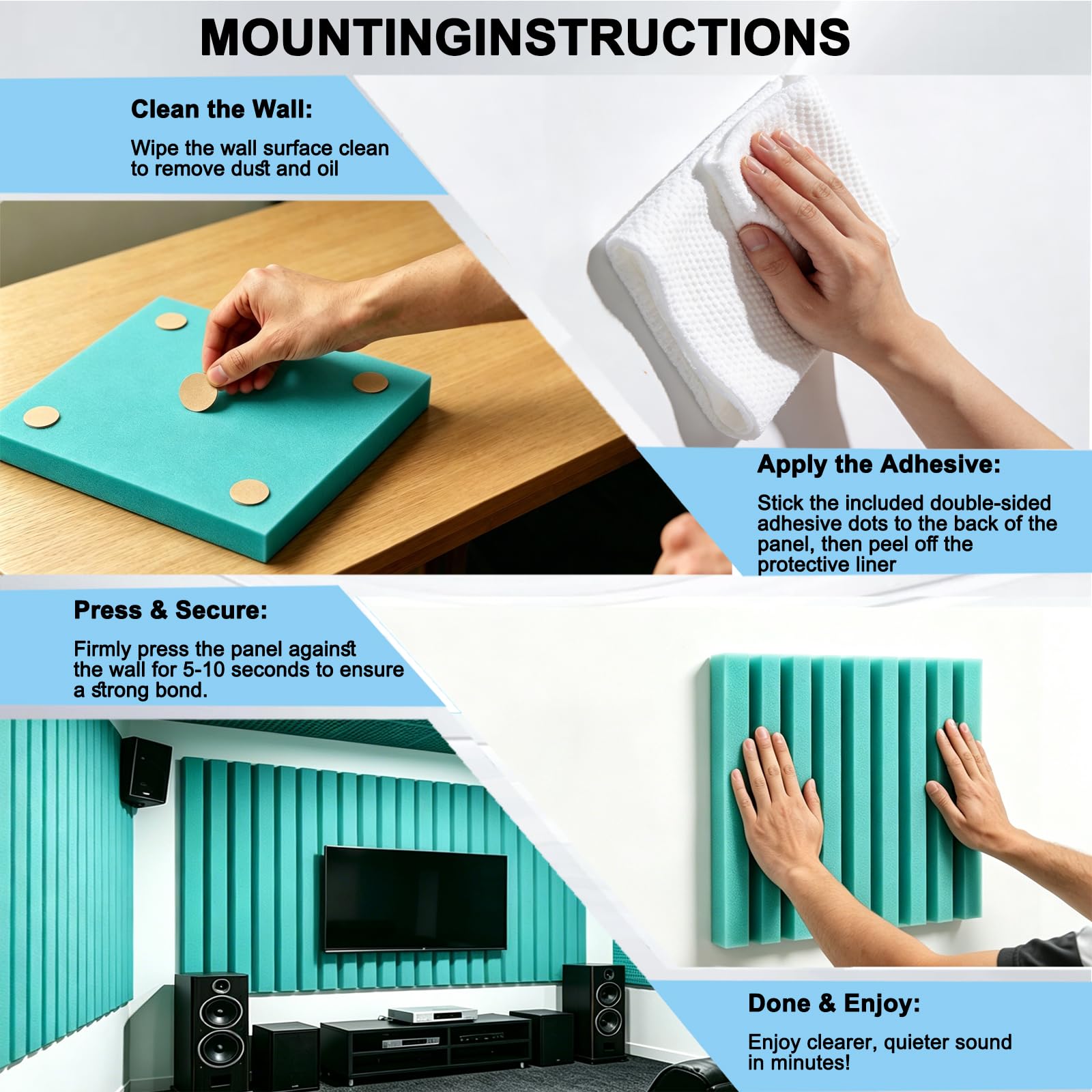Sound Proof Foam Panels for Walls， 24pack 1" X 12" X 12" Acoustic Foam Panels Insulation Studio Soundproofing Fire Resistant Noise Absorbing for Studio, Office, Home (GZ-L 12" X 12" X 1", 24PACK)