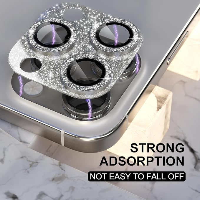 Choiche Compatible for iPhone 16 Pro/iPhone 16 Pro Max Camera Lens Protector, Bling Camera Cover with 9H Tempered Glass Lens Screen Protector Metal Ring Accessories (Glitter-Titanium Natural)
