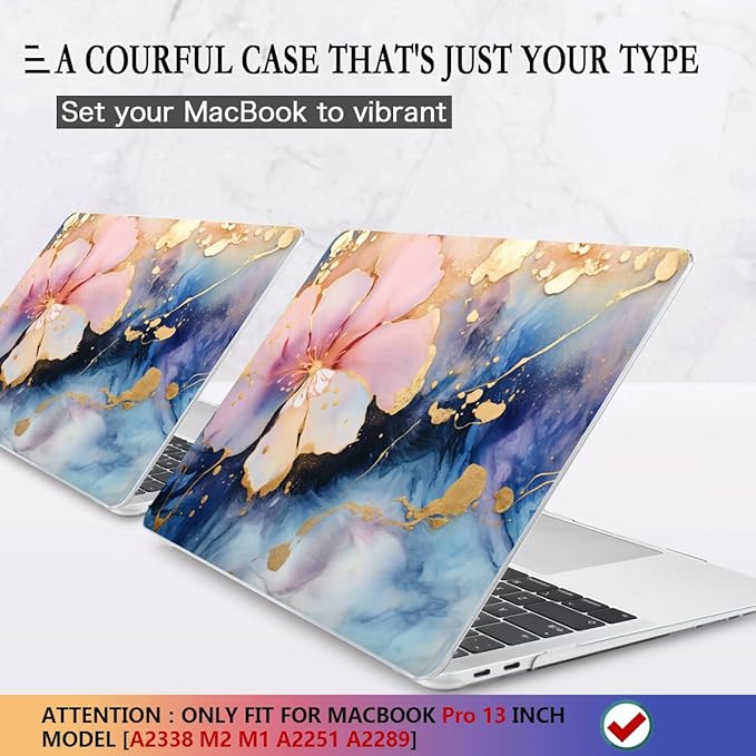 CISSOOK Compatible with MacBook Pro 13 inch Case M2 M1 A2338 A2251 A2289 2025-2020, Plastic Hard Shell Case & Keyboard Cover & Screen Film for MacBook Pro 13-inch with Touch Bar, Marble Flower