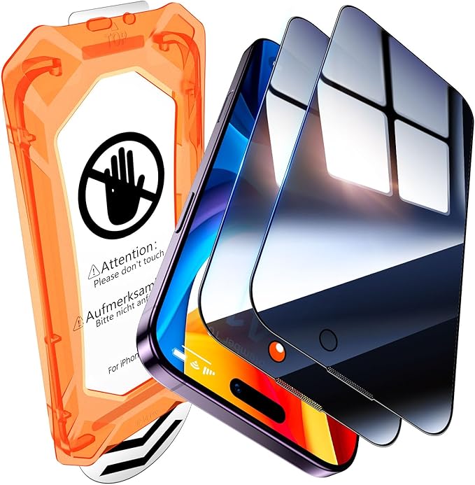 UniqueMe for iPhone 14 Pro Privacy Screen Protector - [Military Grade Shatterproof & 9H+ Hardness] Screen Protector 14 Pro Tempered Glass Full Coverage Protection, Easy to install, 2 Packs