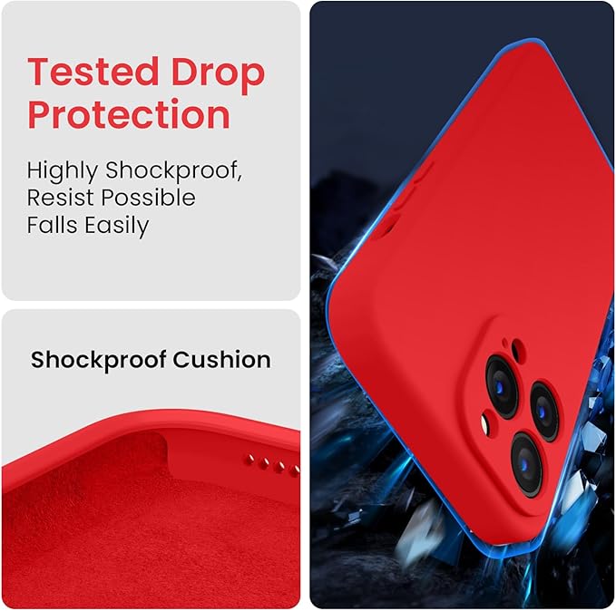 FireNova for iPhone 14 Pro Case, Silicone Upgraded [Camera Protection] Phone Case with [2 Screen Protectors], Soft Anti-Scratch Microfiber Lining Inside, 6.1 inch, Red