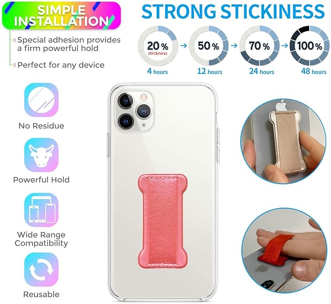 Cell Phone Finger Grip Strap Holder for Hand, Finger Strap Phone Holder, New Slim Finger Loop Selfie Grip Compatible with Most Smartphones -2Pack(Black Pink)