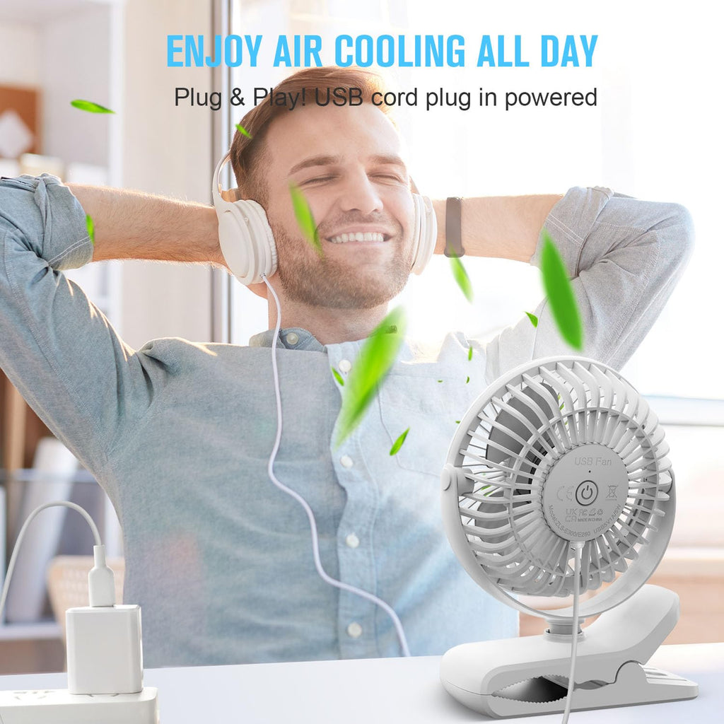 BESKAR USB Clip on Fan, Portable Small Desk Fan with Cord Powered
