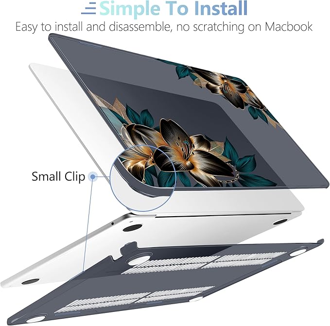 MEEgoodo for M4/M3/M2 MacBook Air 15.3 inch Case 2025 2024 2023, Case Fit Model (A3241/A3114/A2941) for MacBook Air 15 inch, Laptop Hard Shell with Keyboard Cover, Golden Lilies