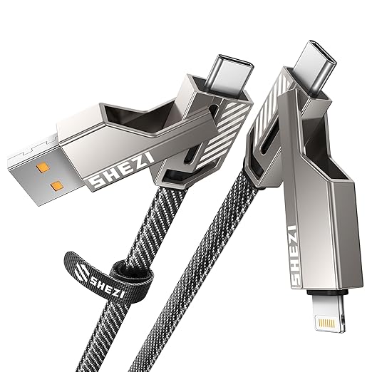 4-in-1 USB C Cable 60W 3FT Compatible with Lightning Cable [Fast Charging & Data Transfer] Flat Nylon Braided for iPhone iPad Charger Cord, Multi Charge Wire Combo with L/Type C/USB A Port