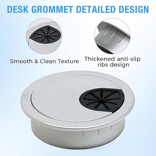 Desk Grommet 2-1/16" (53 mm), Desk Cord Hole Cover, Cable Grommet ABS Plastic, Desk Hole Grommet for Office and Home Table Cable, Detachable Cable Cord Organizer (Silver Sand 4 Pcs)