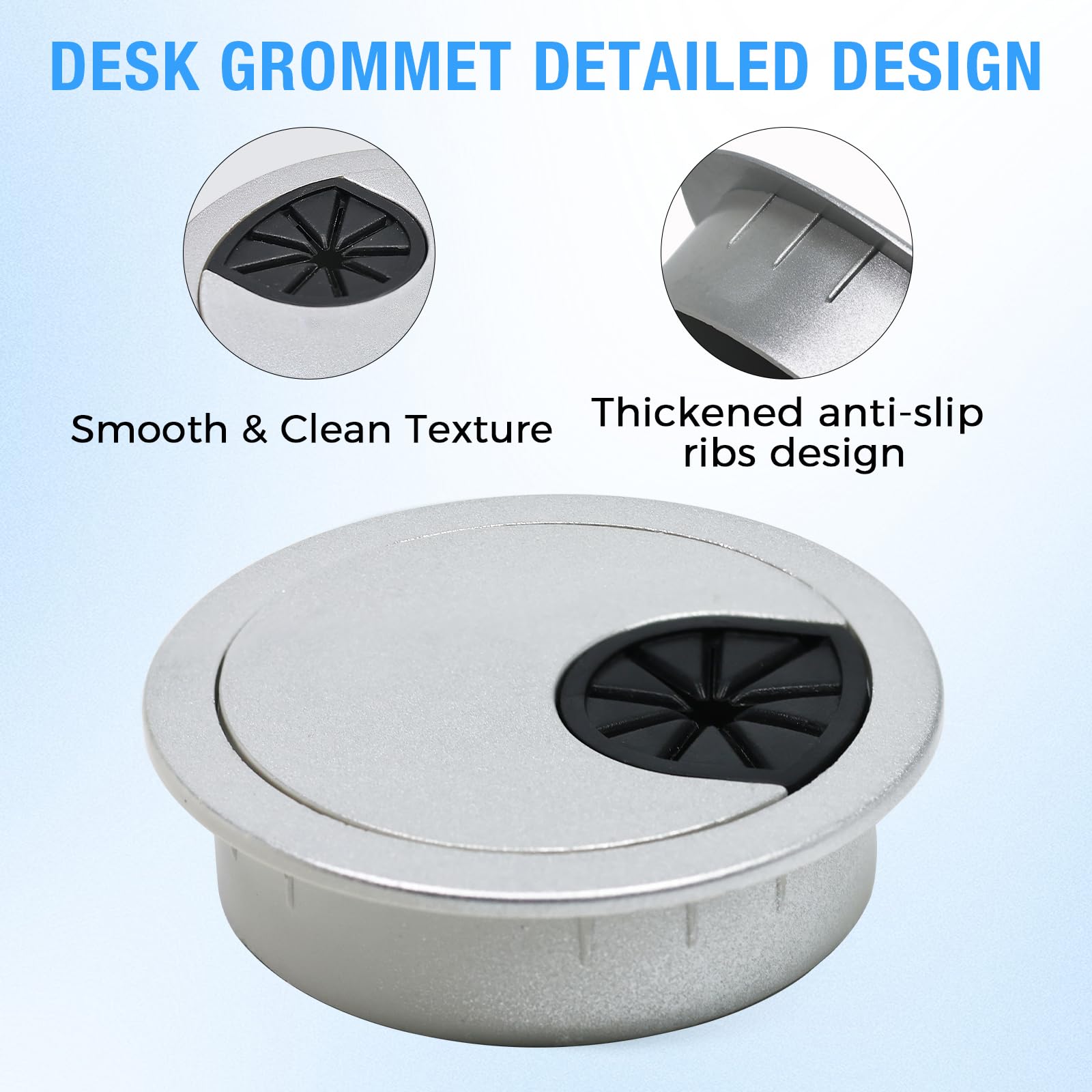 BOPOREAE Desk Grommet 2" (50 mm), Desk Cord Hole Cover, Cable Grommet ABS Plastic, Desk Hole Grommet for Office and Home Table Cable, Detachable Cable Cord Organizer (Silver Sand 8 Pcs)