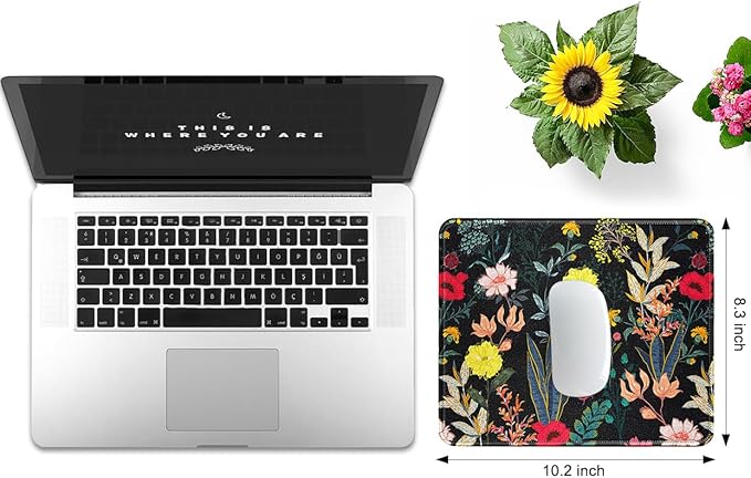 JIKIOU 3 Pack Mouse Pad with Stitched Edge, Comfortable Mouse Pads with Non-Slip Rubber Base, Washable Mousepads Bulk with Lycra Cloth, Mouse Pads for Computers Laptop Mouse 10.2x8.3in Black Flowers