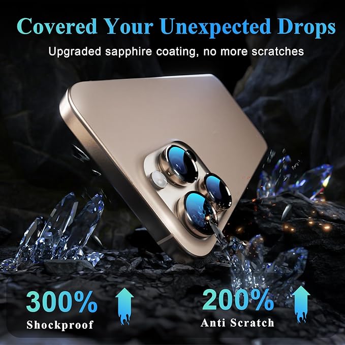 YWXTW Camera Lens Protector for iPhone 16 Pro/iPhone 16 Pro Max, [1 Step Installation Tray] Tempered Glass Screen Protector Metal Individual Camera Cover Accessories (Desert Titanium-2Pack)