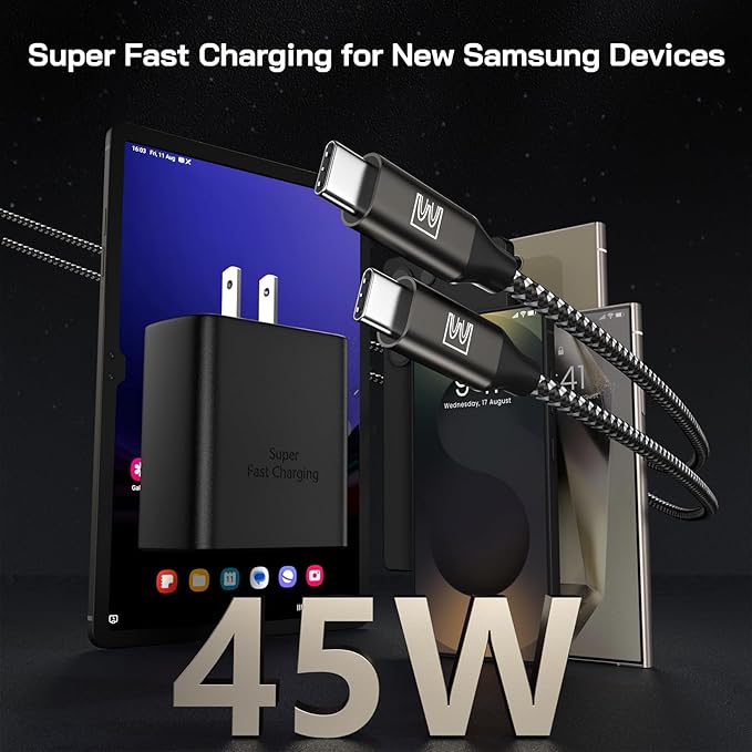 45W Super Fast Charger Type C, [2 Pack] 45 Watt USB-C Charger PD/PPS Wall Charging Block for Samsung Galaxy S25 Ultra/S25+/S25/S24/S23 Ultra/S23+/S22 Ultra/S22+/S20 Ultra, Tab S8(with 2X 12ft Cable)