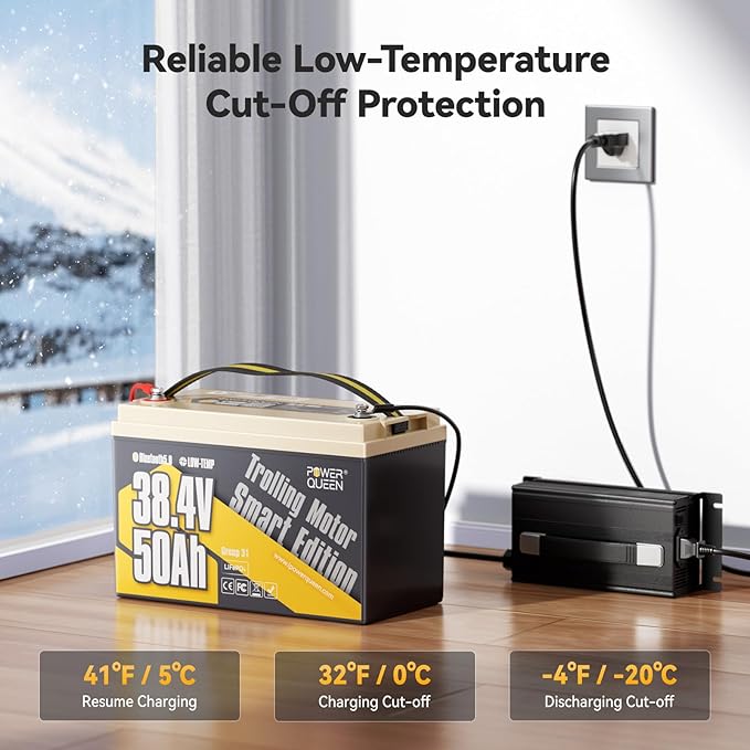 Power Queen 36V50Ah LiFePO4 Battery with Bluetooth 5.0 Remote Control, Low-temperature Protection, 1920Wh Energy, Deep Cycle Lithiumn Battery for 36V Trolling Motor Up To 120 lb