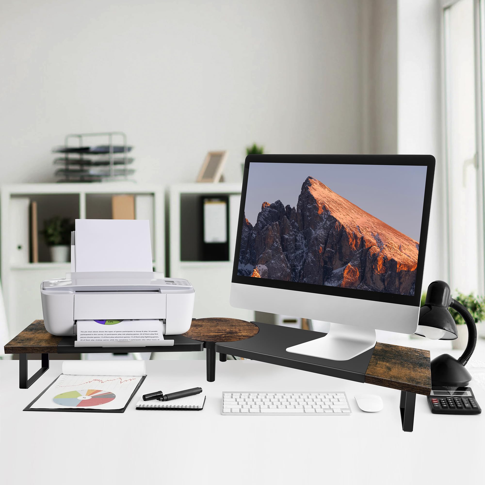 Across-Star Dual-Monitor Stand for Desk - Large Adjustable Length and Angle Riser for 2 Monitors, Double Computer Desktop Organizer, Shelf for TV, Laptop, Printer