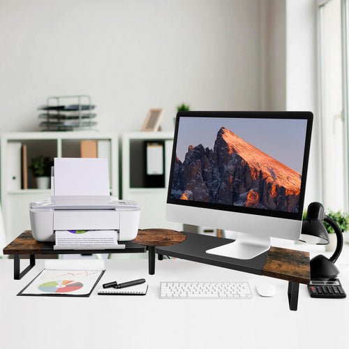 Across-Star Dual-Monitor Stand for Desk - Large Adjustable Length and Angle Riser for 2 Monitors, Double Computer Desktop Organizer, Shelf for TV, Laptop, Printer
