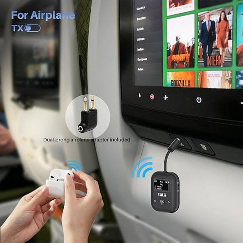 1Mii SafeFly Min+ Bluetooth Transmitter and Receiver, Bluetooth Adapter for Airplane, Supports to 2 AirPods/Headphones, Use with Any 3.5mm Jack on Airplanes, Gym, TVs, Car, Home, Boat(White)