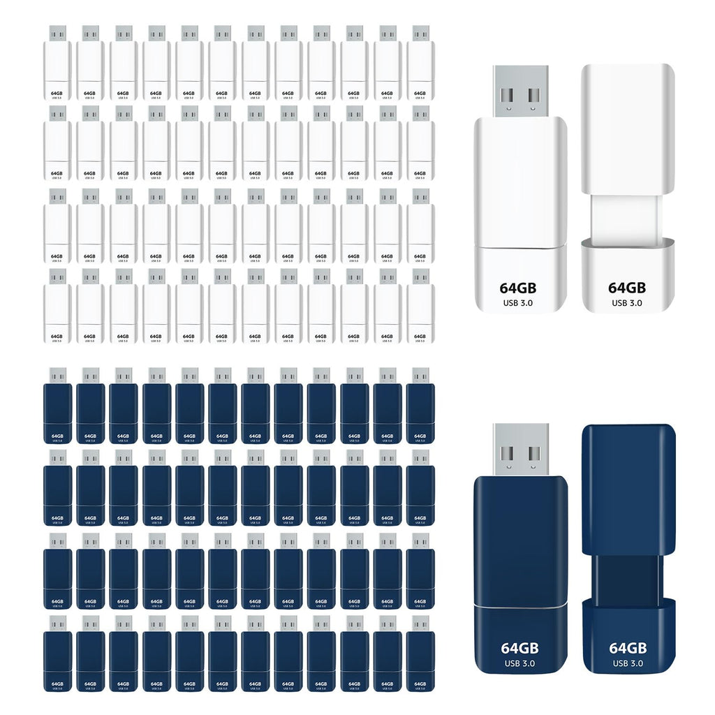 GIGASTONE 64GB Flash Drive (100 Pack) Z60NB USB 3.2 Gen 1, Ultra Fast, Retractable Capless Slider Design, Data Storage, Backup for PC/Mac/TV/Car Audio, USB 2.0/3.0/3.1 Compatible (Random Color)