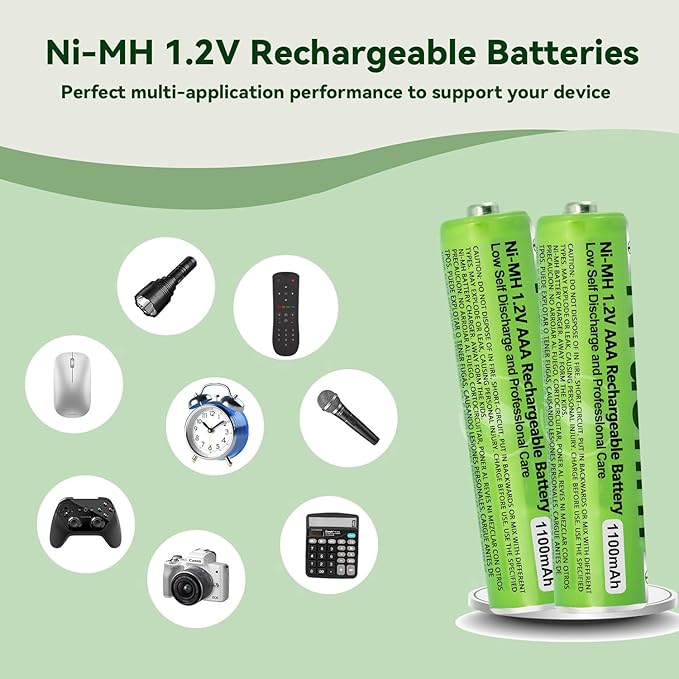 6 Pack NI-MH AAA Rechargeable Battery for Panasonic, 1.2V 1100mah AAA Rechargeable Batteries for Panasonic Cordless Phones Handset, Remote Controls, Electronics