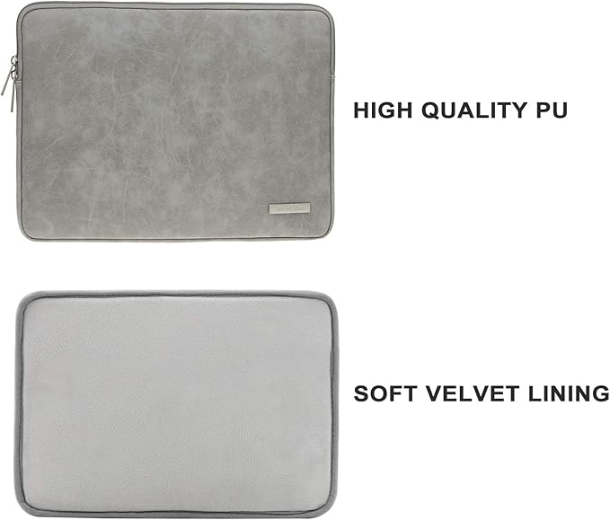 RAINYEAR 16 Inch Laptop Sleeve PU Suede Leather Case Protective Padded Zipper Cover Water Resistant Carrying Bag Compatible with 16" MacBook Pro/Max A2780 A2991 A3403 A3186 A2141 A2485 (Gray)