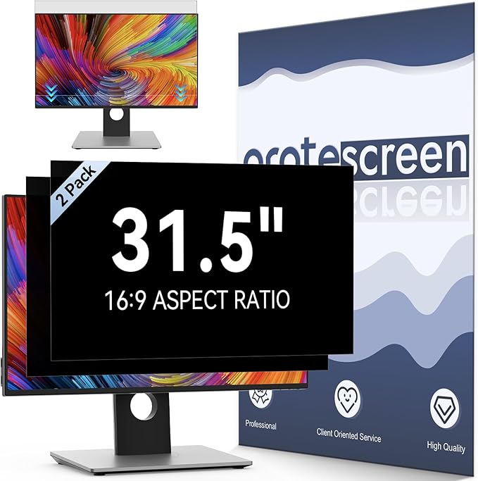 [2-Pack] 31.5 Inch Computer Privacy Screen Filter for 16:9 Widescreen Monitor, Removable Eye Protection Anti Glare Blue Light Filter Privacy Shield, Anti Spy Screen Protector Film 31.5 In