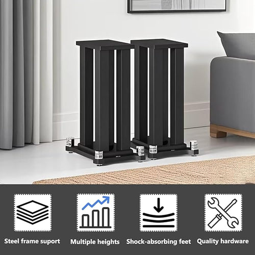 A Pair of Speaker Stands, Bookshelf Speaker Stand Steel Frame Support for Speakers up to 40 kg, Vibration-Absorbing MDF Design, Studio Monitor Stands Improves Sound Quality (20cm/7.8in)
