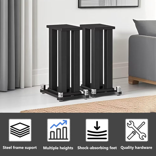 A Pair of Speaker Stands, Bookshelf Speaker Stand Steel Frame Support for Speakers up to 40 kg, Vibration-Absorbing MDF Design, Studio Monitor Stands Improves Sound Quality (20cm/7.8in)