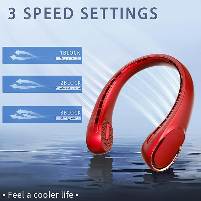 Portable Neck Fan, Bladeless Neck Fan, USB Rechargeable Personal Fan, 4000 mAh Battery Operated Fan, 3 Speeds Adjustable,Faster Cooling, Ultra Quiet, Suitable for Home, Office, Sports