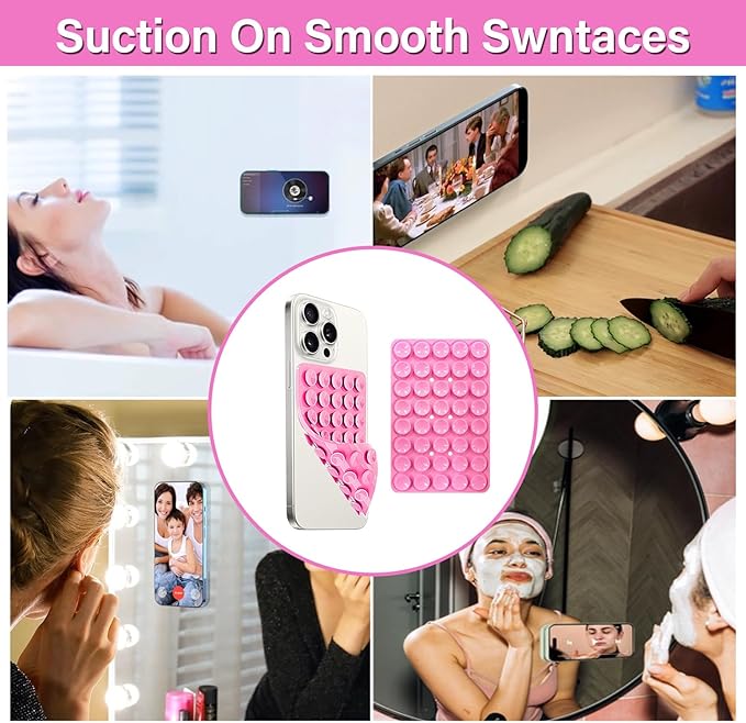 3 Pack Double Sided Silicone Suction Cup Phone Case Mount, Hands-Free Silicon Phone Grip with Higher Suction Power for Selfies and Videos, Non Slip Phone Accessories, Black