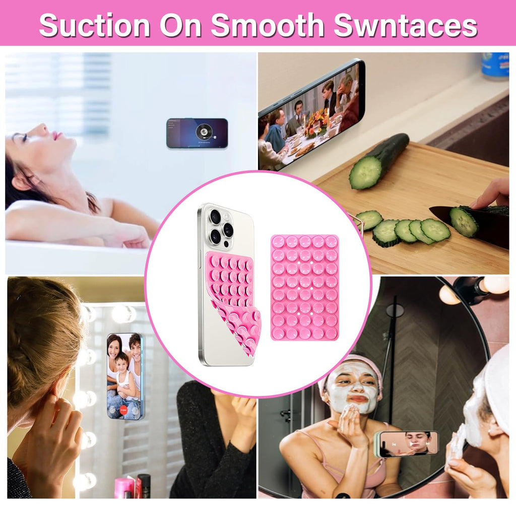 NTidea 2 Pack Double Sided Silicone Suction Cup Phone Case Mount, Hands-Free Silicon Phone Grip with Higher Suction Power for Selfies and Videos, Non Slip Phone Accessories, Rose Red