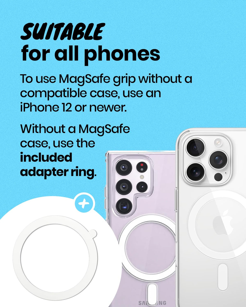 Solid Color Button Phone Grip – Minimalist Design, Durable and Lightweight, Grip and Stand for Smartphones (Purple, Magnetic Type)