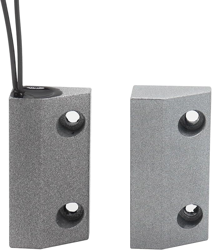 Magnetic Reed Switch Wired Surface Mount Normally Open NO Contact Sensor Alarm Magnetic Door Switch with 2 Wires, Zinc Alloy Sliver, MC-56