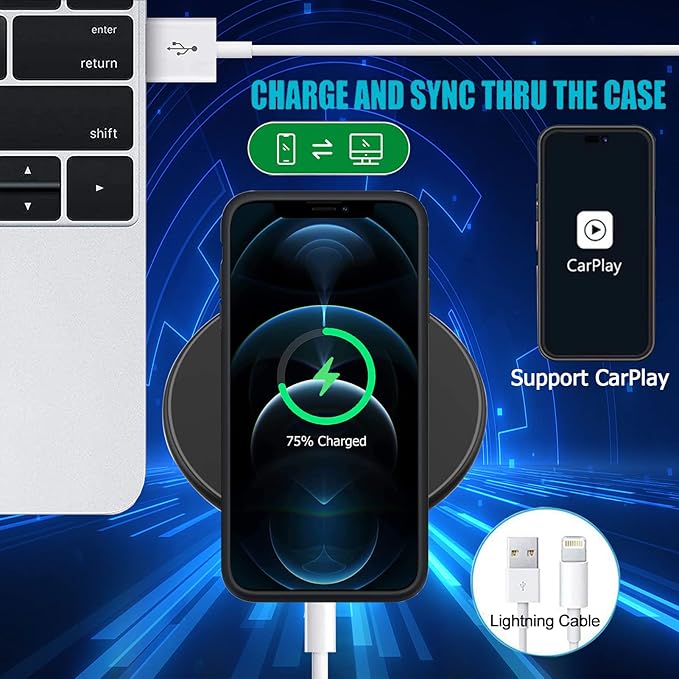 Battery Case for iPhone 12 Pro Max, Upgraded 10800mAh Rechargeable Portable Extended Battery Pack Supported Qi Wireless Charging Case Compatible with iPhone 12 Pro Max (6.7 inch) Charger Case (Black)