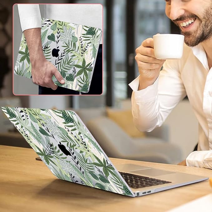 for MacBook Air 13 inch Case 2021 2020 2019 2018 for Mac A2337 M1 A2179 A1932 Cover with Touch ID, Crystal Plastic Hard Shell Case Keyboard Skin Screen Protector, Tropical Green Leaves