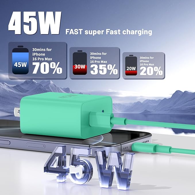Super Fast Samsung Charger Type C,45W Dual Port USB C Fast Charger Block [2-Pack] & Extra Long 60W 3/6/6/10FT USB C Cable - PD Quick Charging 3.0 for Samsung Galaxy S25 Ultra/S24+/S23 iPhone 16