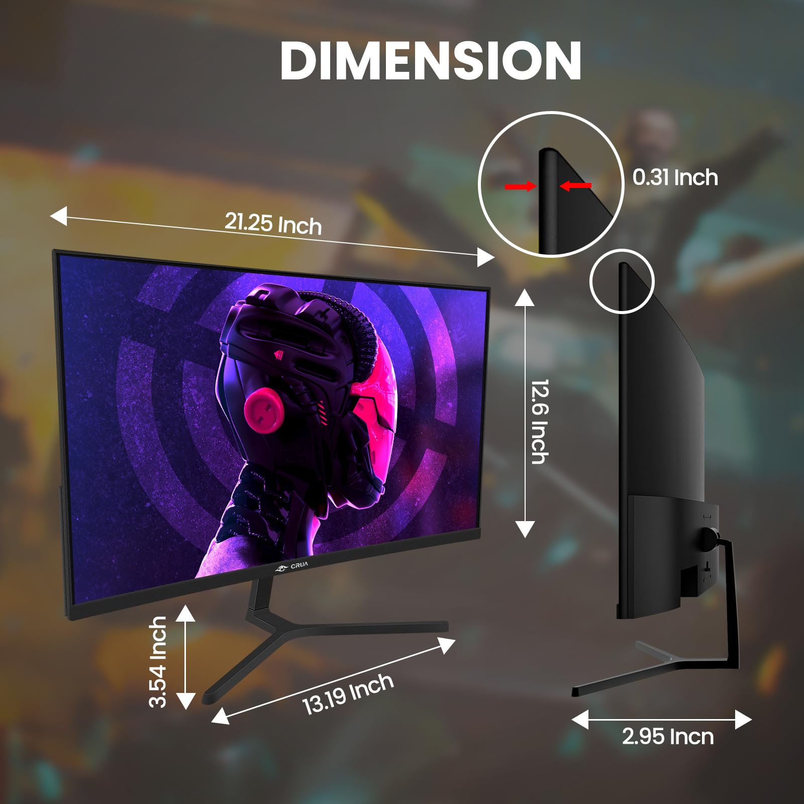 CRUA 24" FHD 1080P 180Hz Curved Gaming Monitor, 2800R, AMD FreeSync, Black