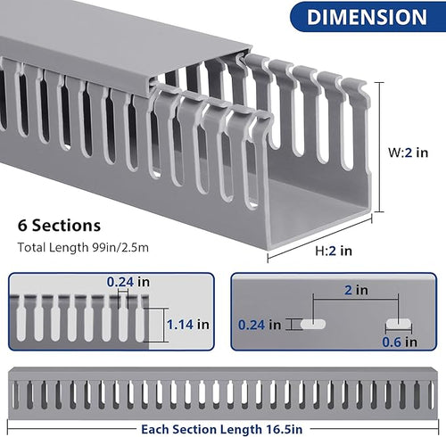 2" H x 2" W Cable Raceway, 99in Under Desk Wire Management Channel, Grey