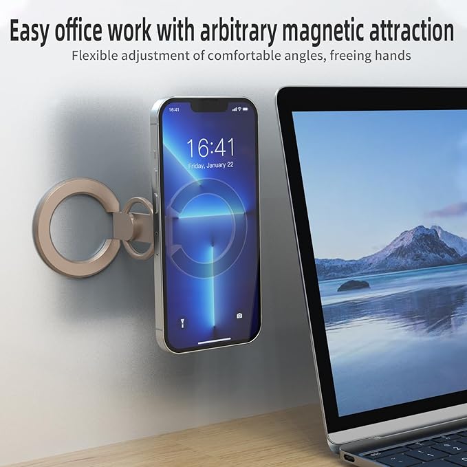 RESPECTED BRO-Magnetic-Phone-Ring-Holder with Dual Rings, Compatible with iPhone 16/15/14/13/12, Multifunctional Stand for Desk,Office,Gym,Kitchen & All Metal Surfaces, Finger Loop Grip (Desert Gold)