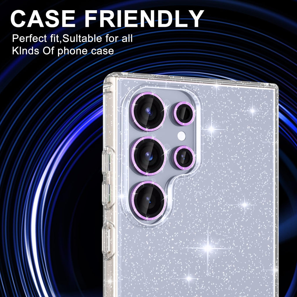 Avocase for Samsung Galaxy S25 Ultra Camera Lens Protector, Individual Metal Ring Tempered Glass Lens Cover, [Strong Adsorption] Scratch Resistant Ultra-Thin HD Clear Lens Cover, 1 Set-Purple Sparkly