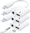 [Apple MFi Certified] 3 Pack Lightning to 3.5mm Headphone Jack Adapter, 2 in 1 Dongle Adapter Aux Audio + Charging Ports Splitter Compatible with iPhone 14/13/12/11/XS/XR/8/7 Support All iOS System