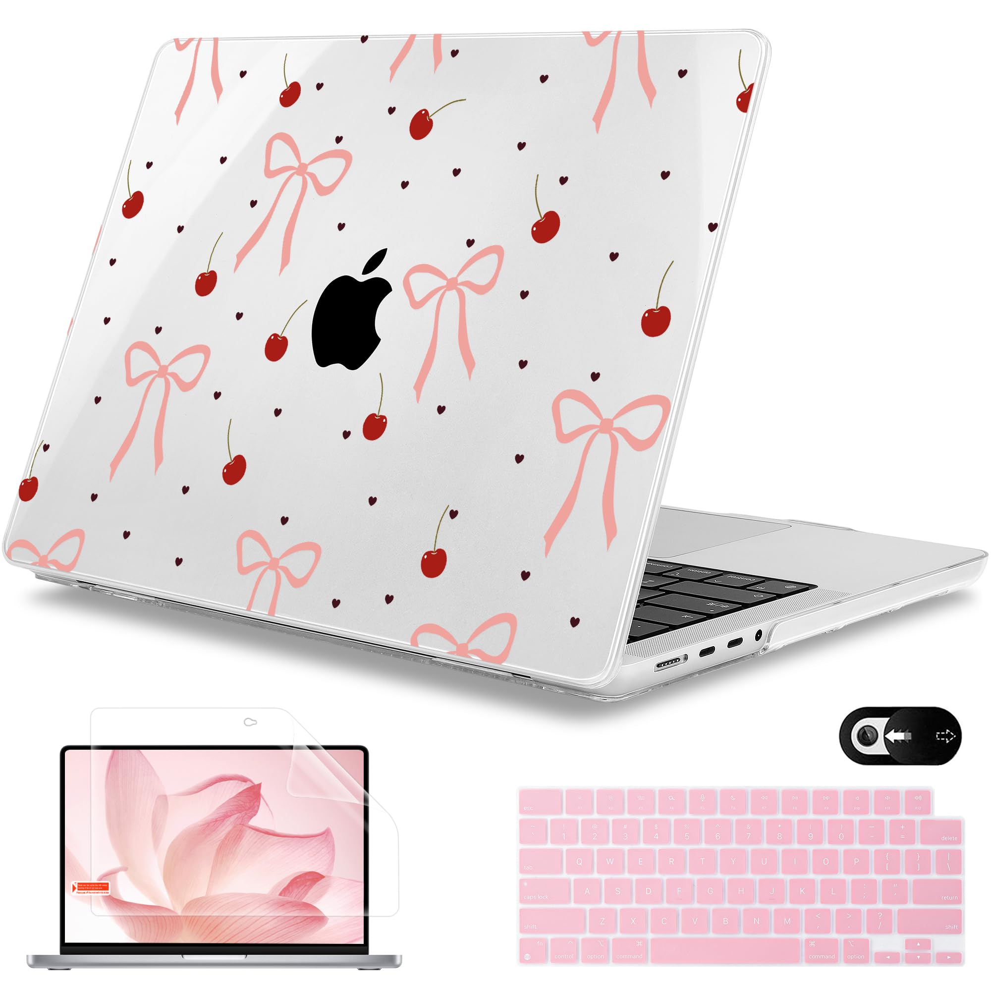Mektron Case for MacBook Pro 16" M4 A3403 A3186 M3 A2991 M2 A2780 M1 A2485 (2021/2023/2024) Pro/Max with Touch ID, Hard Shell Plastic Laptop Cover Keyboard Cover Screen Protector, Pink Bows-Hearts