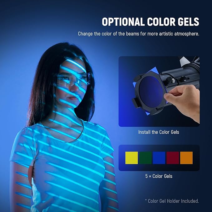 NEEWER Spotlight Snoot with 20° Projection Lens, Adjustable Focus, 16 Metal Gobos 5 Color Gels, Bag, Conical Snoot for Bowens Mount LED Continuous Output Lighting Studio Video Light Up to 300W, LS-39