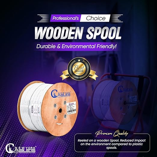 Newyork Cables | Cat6A Plenum (CMP) Cable 1000ft, 750MHz, PoE++ (4PPoE) | 100% Solid Bare Copper 10GB High Speed Ethernet Cable | 23AWG 4 Pair (UTP) Solid Conductors Available in 7 Colors (White)