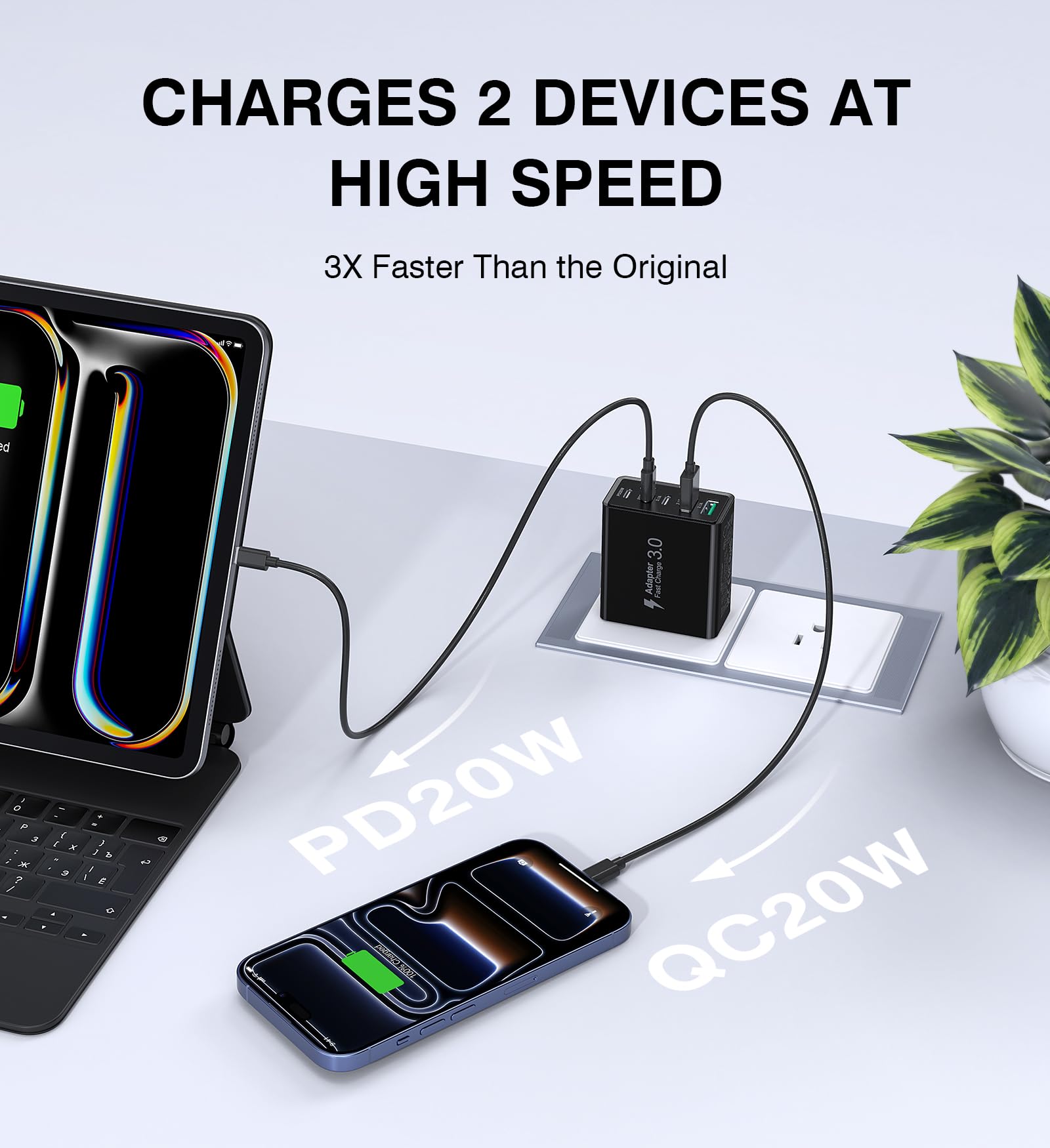 [2-Pack] USB C Wall Charger, 60W Type C Charger Block 5-Port Fast Charging Blocks,3USB C+2USB A Multiport Plug,PD Power Adapter Brick Cube for iPhone 17/16/15/14/13/Pro,iPad,Samsung,for Switch（Black）