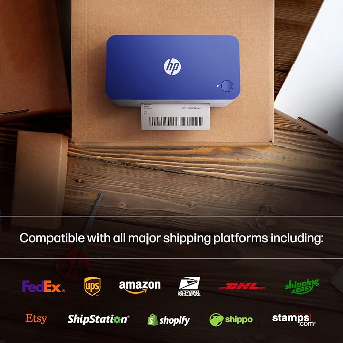 HP Shipping Label Printer, Commercial Grade Direct Thermal, Compact & Easy-to-use, High-Speed 300 DPI, Barcode, Compatible with, UPS, Ebay, ShipStation More, HPKE103, 7.9''x 4.6'' x 4.7'', white