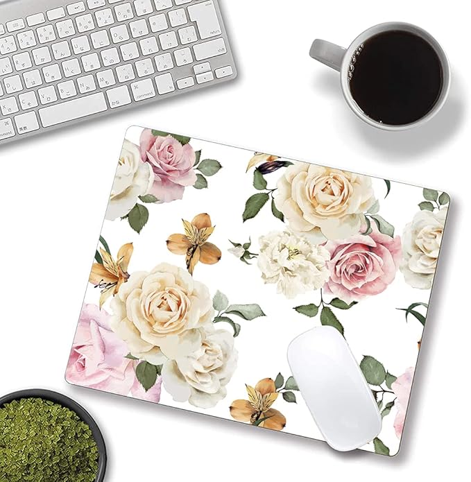 Mouse Pad, Vintage Roses Flower Floral Mouse Pad Rectangle Custom Designs, Waterproof Anti-Slip Rubber Mousepad Office Accessories Desk Decor Wireless Mouse Pads for Computers Laptop