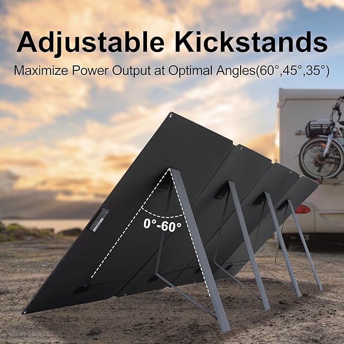 410W 42V ETFE Portable Solar Panel, IP68 Waterproof Foldable 24% High Efficiency, Ultra-Light Solar 4 Kickstands fo Power Station RV Camping