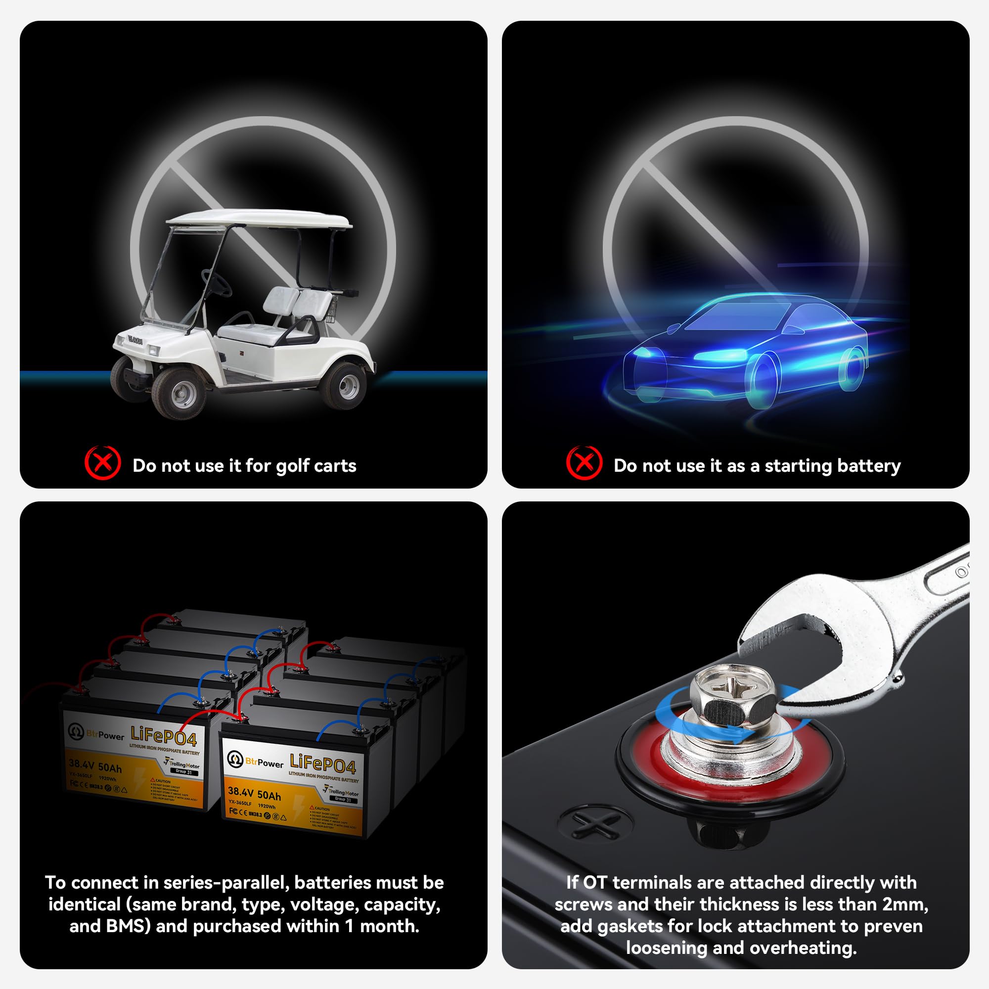36V 50Ah Trolling Motors Lithium LiFePO4 Battery, Built-in 50A BMS, 1.2C Discharge 60A Current,Deep Cycle Group31 Lithium Iron Phosphate Battery, Perfect for Trolling Motor,RV, Boat, Marine, Solar