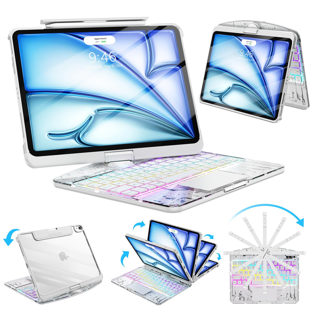 SIBEITU Clear Keyboard Case for iPad Pro 13 Inch M5 2025 M4 2024, White