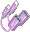JSAUX USB C to USB 3.0 Adapter [2 Pack], USB C Male to USB Female OTG Cable Adapter Compatible with MacBook Pro/Air, iPhone 16 Pro Max/16 Plus/16e/15, Samsung Galaxy S25/S24/S23-Purple